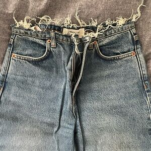Reformation Light Blue Straight Leg Jeans - Frayed Waist